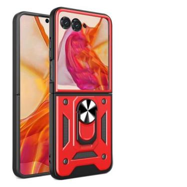 Imagem de Eaglecell - Para Motorola RAZR (2024), RAZR 50 - Capa de telefone híbrida premium à prova de choque com suporte de anel - Vermelho HZ