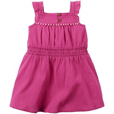 Imagem de Carter's Vestido de gaze enrugado para bebês meninas com capa de fralda, rosa, Recém Nascido