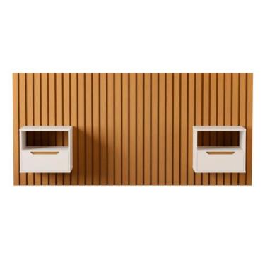 Imagem de Cabeceira Ripada com Mesa de Cabeceira Catânia Nature Pérola - Mais de