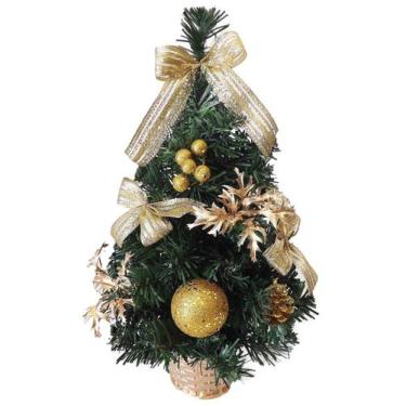 Imagem de Mini arvore de natal com bolas + pinhas e lacos dourado 40cm - RIO MAS