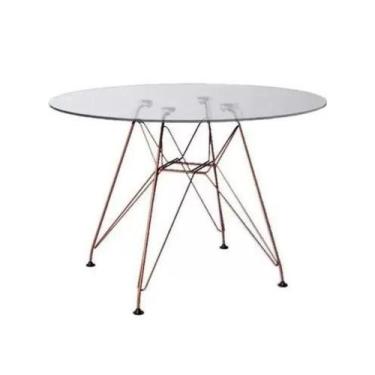 Imagem de Mesa Eiffel Redonda 110cm Tampo De Vidro Com Base De Ferro Cobre - Hou
