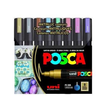 Imagem de Caneta Posca PC-5m Ponta Média 8 cores Metálicas - UNIBALL