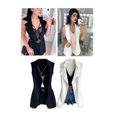 Imagem de Colete Maxi Neoprene Feminino Longa Aberto Alfaiataria Moda Tendência 