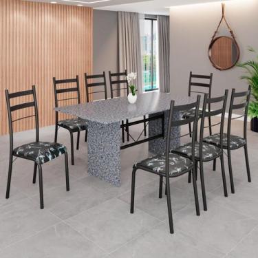 Imagem de Conjunto Sala de Jantar Mesa Retangular 180x75cm Tampo Granito Ocre 8 