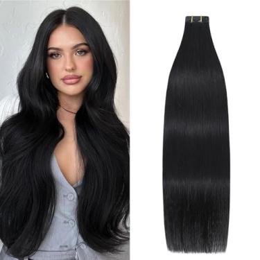 Imagem de Aison Extensões de cabelo humano com fita preta natural 45,7 cm 40 g 20 peças/pacote com extensões de cabelo humano sedoso liso