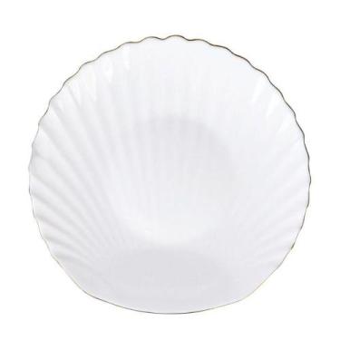 Imagem de Prato Raso Tetis Concha em Vidro Opalino Gold Rim Borda Dourada 26,7cm