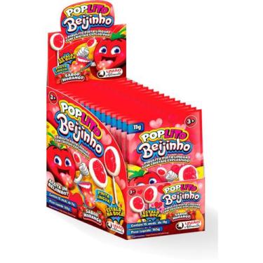 Imagem de Pirulito PopLito Beijinho Pinta Língua Display com 15 - Audaz Foods, P