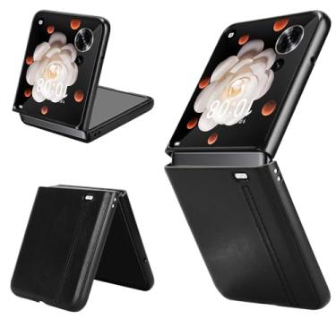 Imagem de Kukoufey Capas de telefone compatíveis com Honor Magic V Flip, couro PU retrô ultrafino à prova de choque compatível com Honor Magic V Flip 5G LRA-AN00 capa preta
