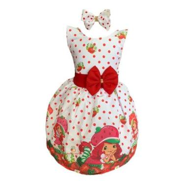Imagem de Vestido Infantil Menina Moranguinho Vermelho + Tiara - Pequenos Encant