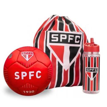 Imagem de Kit Bola de Futebol Time São Paulo C/ Garrafa 450ml E Mochila Tipo Sac
