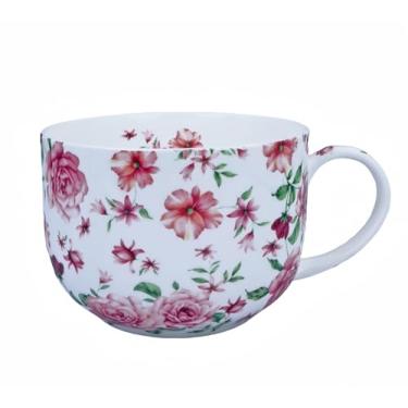 Imagem de Caneca de café grande de 740 ml, tigelas de sopa com alças grandes canecas de sopa de osso chinês, caneca de sopa, tigela de sopa para café e cereais com leite (rosa branca)