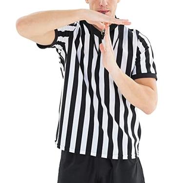 Imagem de ChinFun Camisa masculina de árbitro com gola oficial masculina Ref camisa jersey manga curta futebol fantasia Halloween, Gola V preta e branca - manga curta, P