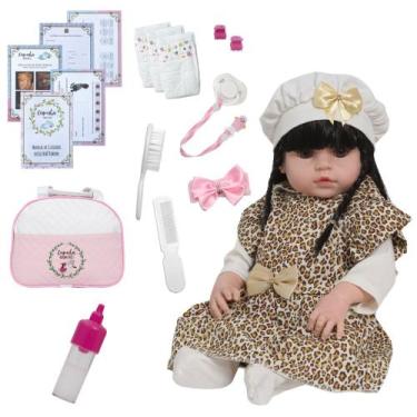 Imagem de Bebê Reborn Menina Morena Cabelo Longo 100% Vinil Com Bolsa - Cegonha 
