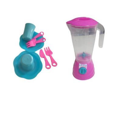 Imagem de Kit Brinquedo Cozinha Infantil Liquidificador Faz De Conta Pratinho Fa