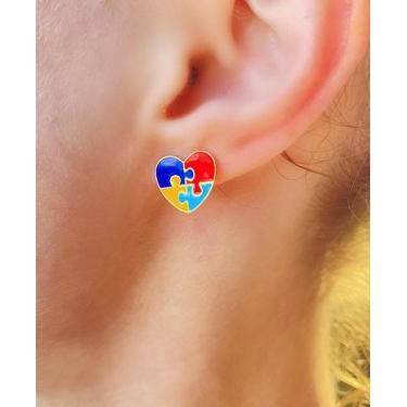 Imagem de Brinco coração autismo banhado a ouro 18k - Elysee Semijoias