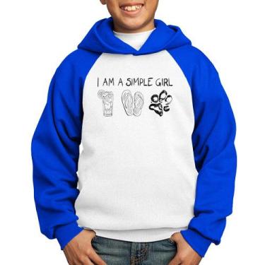 Imagem de Moletom Infantil I Am A Simple Girl - Foca na Moda, Branco, Azul, 12