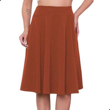 Imagem de Saia Godê Midi Rodada Cintura Alta Crepe Evangélica - Look Modas Octav