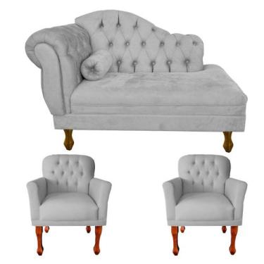 Imagem de Kit Divã Recamier Sofá Imperial 120 Cm + 2 Poltronas Suede - SV DECOR,