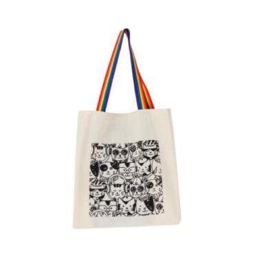 Imagem de Bolsa Ecobag 100% algodão Estampa GATOS (arco-íris) - CARIOCA MAIS