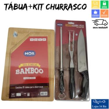 Imagem de Kit Churrasco com Garfo Faca e Amolador Mor + Tábua de Carne Retangula