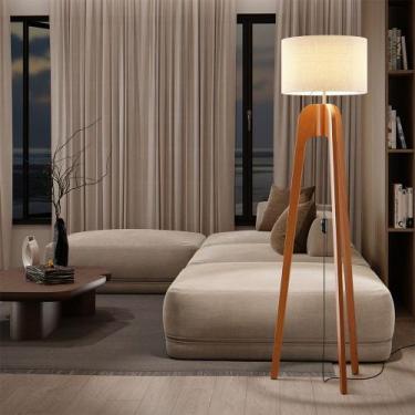 Imagem de Luminária Abajur De Chão Paris Madeira Cupula Palha - UNIDECOR CASA