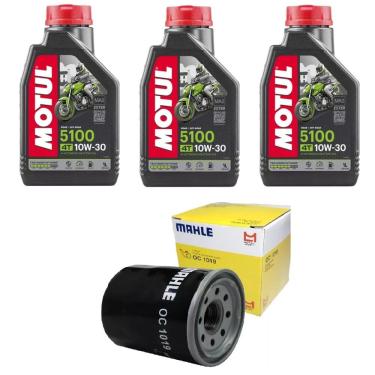 Imagem de KIT 3X ÓLEOS MOTUL 5100 10W-30 1Litro 600 4 Tempos + 1 Filtro Mahle OC1019 cb650f 2014 a 2022 CBR 650F 2014 a 2016