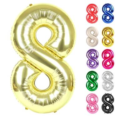 Imagem de Champagne Gold Number 8 Balloon 40 Inch, White Gold 8 Balloon Number, 8th Birthday Decorations, Light Gold Party Supplies for Boys Girls