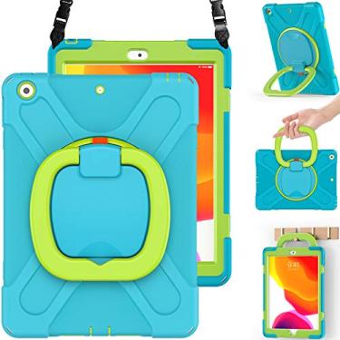 Imagem de BRAECN Capa para iPad 8/7, capa protetora de silicone para meninos e meninas à prova de choque com protetor de tela, suporte para lápis, alça de ombro, alça de cabo, suporte para iPad 10,2 polegadas 8ª/7ª geração azul celeste