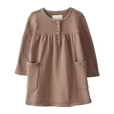 Imagem de little planet by carter's Vestido para bebês meninas feito com algodão orgânico, Marrom liso, 9 Meses