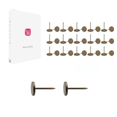 Imagem de Pinos de bronze e tachas para polegar: estofamento plano resistente, tachas longas de carpete e pregos decorativos para madeira e tecido, 30 unidades