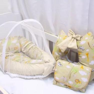 Imagem de Kit Completo para o Conforto e Cuidado do Bebê – Ninho com Mosquiteiro, Almofada de Amamentação e Trocador! (Safari Cáqui)