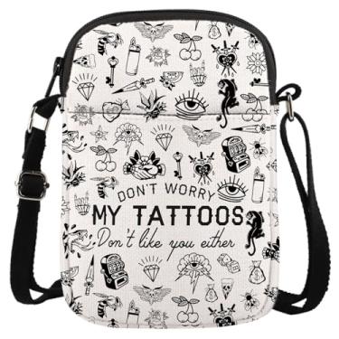 Imagem de GJTIM Tattoo Lover Gift Tattoo Artists Gift Don't Worry My Tattoos Don't Like You Either Bolsa transversal para tatuador, My Tattoos Cr