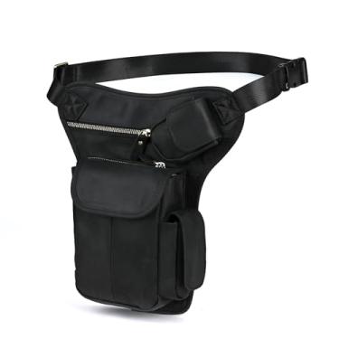 Imagem de Le'aokuu Cinto masculino de couro genuíno para motocicleta, caminhada, pochete na cintura, quadril, bolsa de perna caída 3106, 3106 The Black 2, 28*7*17CM (11 x 2.6 x 6.5 inch)