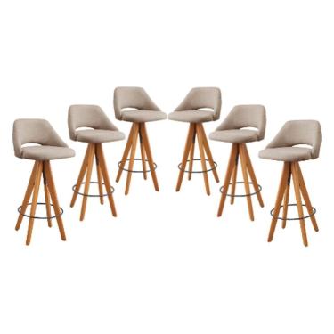 Imagem de Kit 6 Banquetas Giratórias Estofadas com Encosto Nicole Bege