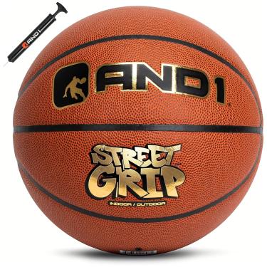 Imagem de AND1 Street Grip Bola de basquete e bomba de couro composto premium - tamanho oficial 7 (75 cm), streetball, feito para jogos de basquete internos e externos (laranja)