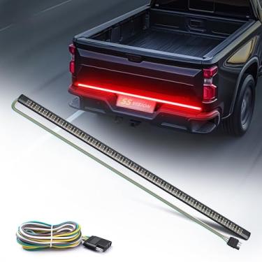 Imagem de SS VISION Barra de luz tripla de 152 cm para caminhões, 432 LEDs fileira de luz traseira à prova d'água com conector plano de 4 vias - 5 funções de seta âmbar, freio vermelho, ré branco para trailers,