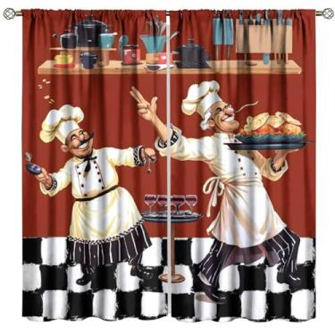 Imagem de Cortina de cozinha moderna abstrata engraçada chef cozinha tema decoração tratamento de janela para quarto sala de estar cortinas de janela 107 cm L x 114 cm C