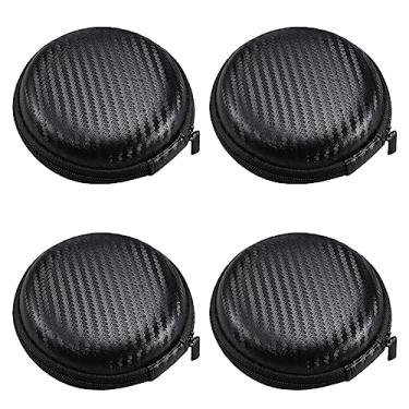 Imagem de 4 peças de capa redonda para fone de ouvido, capa de transporte para fone de ouvido, capa de transporte, fone de ouvido, bolsa de armazenamento, bolsa de fone de ouvido com zíper, preta