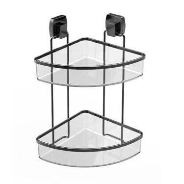 Imagem de Organizador Banheiro Canto Homfel Porta Shampoo Preto, Prateleira Dupla Canto Parede, Design Moderno Elegante