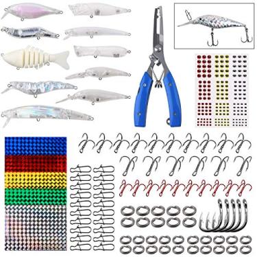 Imagem de Kit de fabricação de iscas de pesca em branco, 280 peças, kit de iscas de pesca DIY Topwater sem pintura, iscas de peixe, iscas rígidas, anzóis de agudos, alicates de pesca, adesivos para olhos, faça
