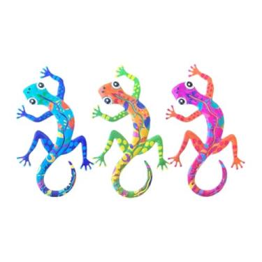 Imagem de Wswqop 3x Gecko Wall Decor Metal Art, pendurando esculturas ao ar livre decorações de ferro decors para jardim de cerca de quintal