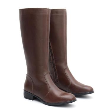 Imagem de Bota Montaria Feminina Em Couro Cano Alto Lisa - LOJA RPERONI, Marrom,