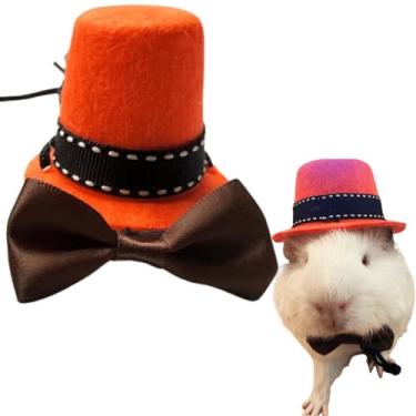 Imagem de Conjunto de 2 peças de roupas de porquinho-da-índia com gravata borboleta de animal de estimação pequeno conjunto de fantasia para hamster, porquinho-da-índia, coelho, chinchila, ouriço (laranja e