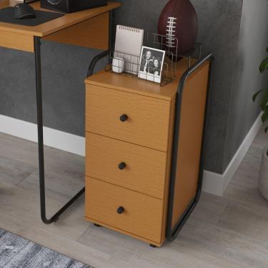 Imagem de Gaveteiro Escritório Organizador 3 Gavetas Com Rodinhas Criare Canela