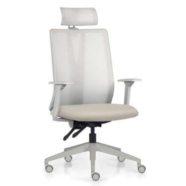 Imagem de Cadeira Escritório Giratória Presidente Flow F02 Base Cinza Sintético Bege - Lyam Decor