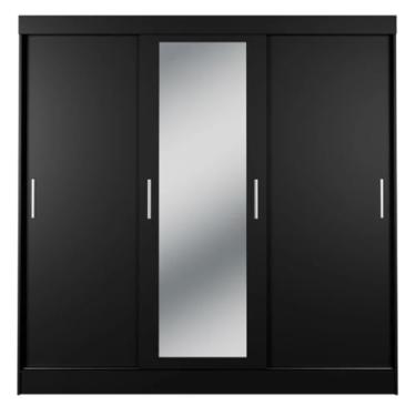 Imagem de Guarda Roupa Casal 3 Portas de Correr com Espelho Vittorio 172cm (Preto Fosco)