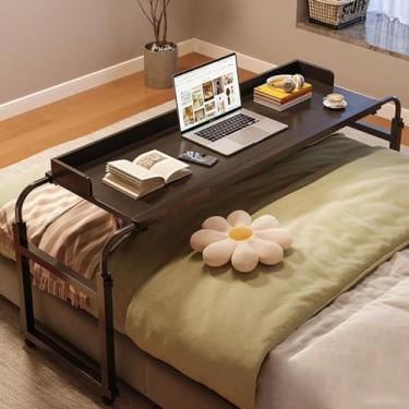 Imagem de Mesa de cama, mesa de computador, mesa de cama de 115 a 210 cm, carrinho de armazenamento com 4 rodas de altura ajustável de 65 a 95 cm para trabalho, jantar, casa, quarto