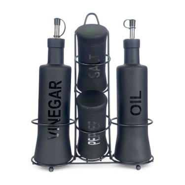 Imagem de Conjunto Porta Galheteiro Nero De Vidro Com Suporte 5 Peças - Haüskraf