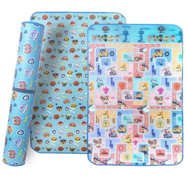 Imagem de Tapete de Atividades Infantil Dobrável Tapetão Rolo 1,20x1,80m Dupla Face Meninos Estampa Patrulha Canina