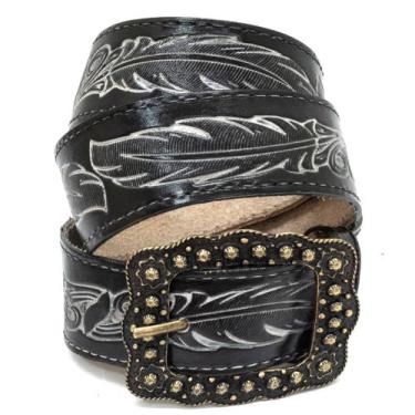 Imagem de Cinto Country Feminino Em Couro Estampa Pena Cowgirls - Street Fashion